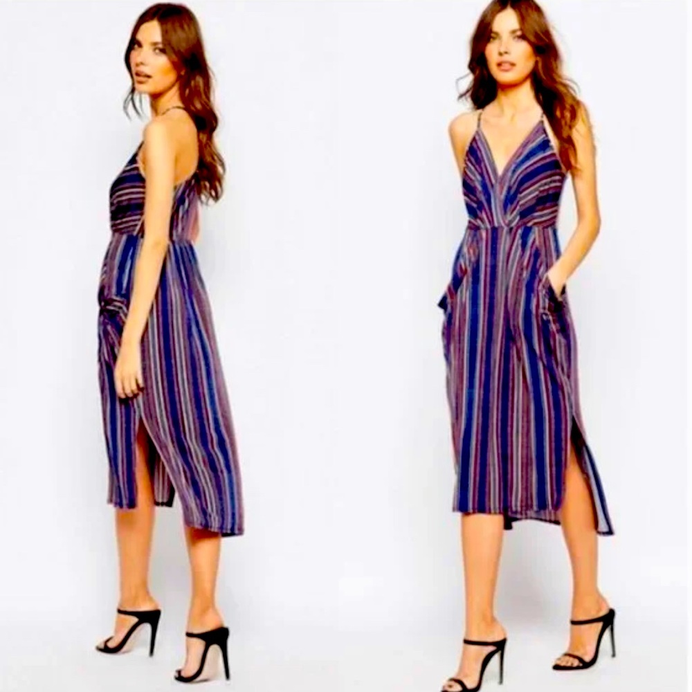 BCBGeneration M Midi Racerback Striped Dress with Pockets